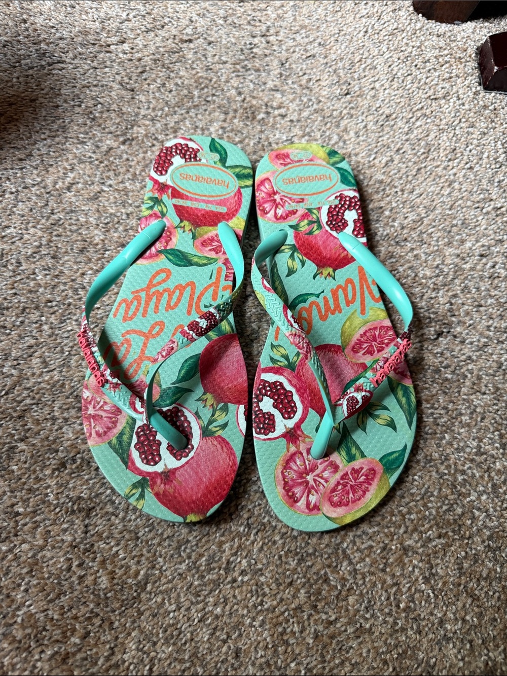 Havaianas Mint Strappy Flip Flops with Pink Fruit Print